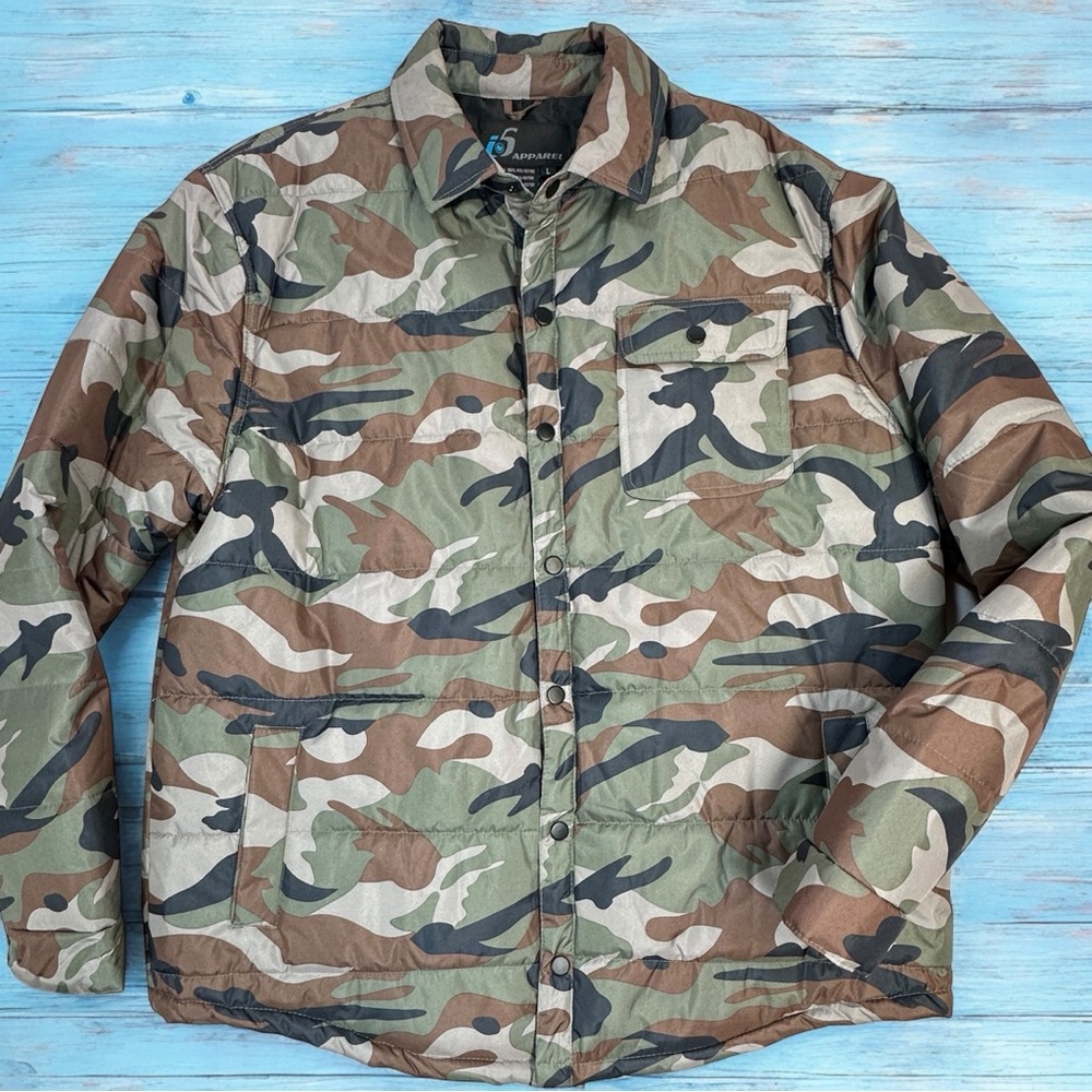 NEW! i5 Apparel Woodland Camo Hunting QuiltedPuffer Coat Jacket sz L GORPCORE